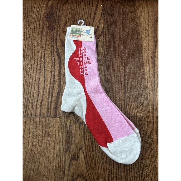 BlueQ Free Time Ha Ha Ha Women's Crew Novelty Socks in Red and Pink - Picture 1 of 4